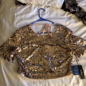 City Nights Rose Gold Sequin Crop Top